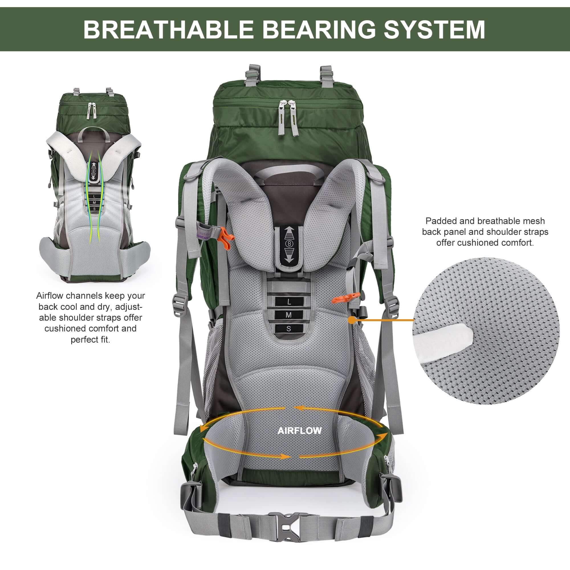 MOUNTAINTOP® 70L Internal Frame Backpack with Rain Cover - mountaintopoutdoor
