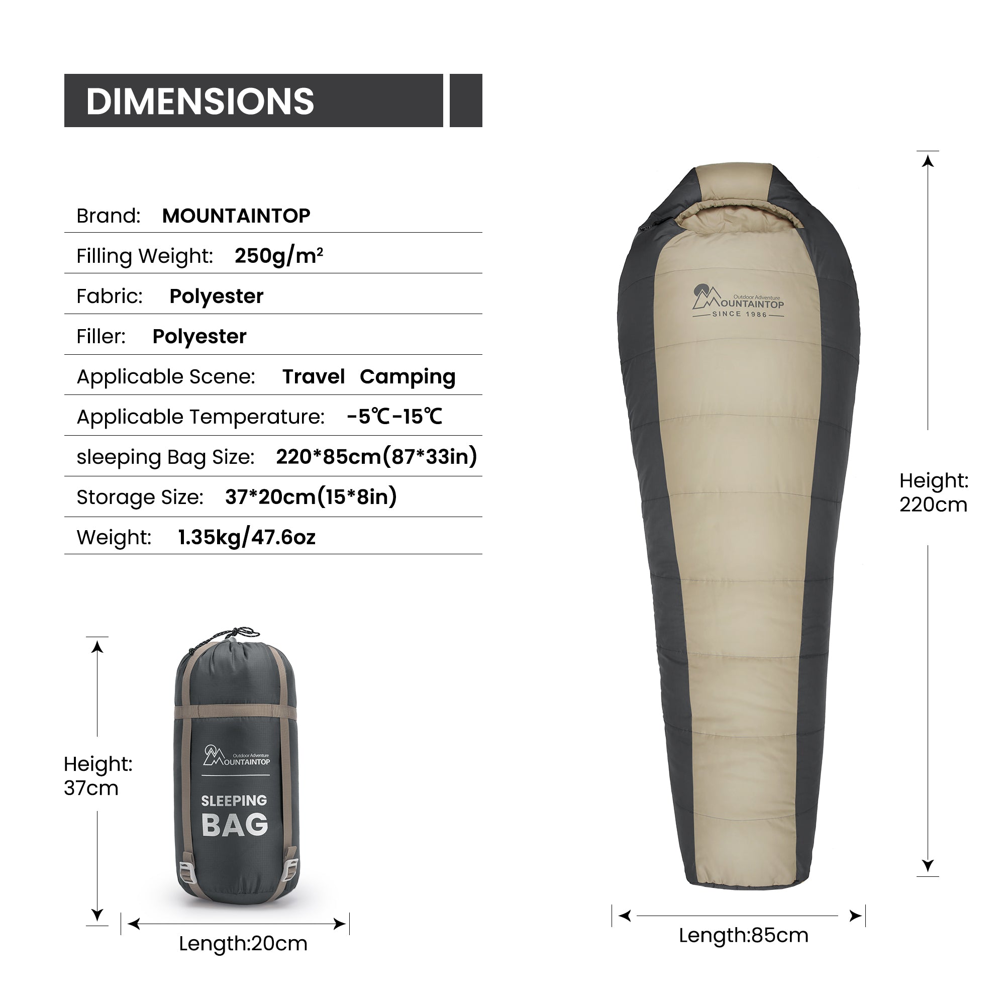 Mountaintop® Mummy Sleeping Bag - mountaintopoutdoor