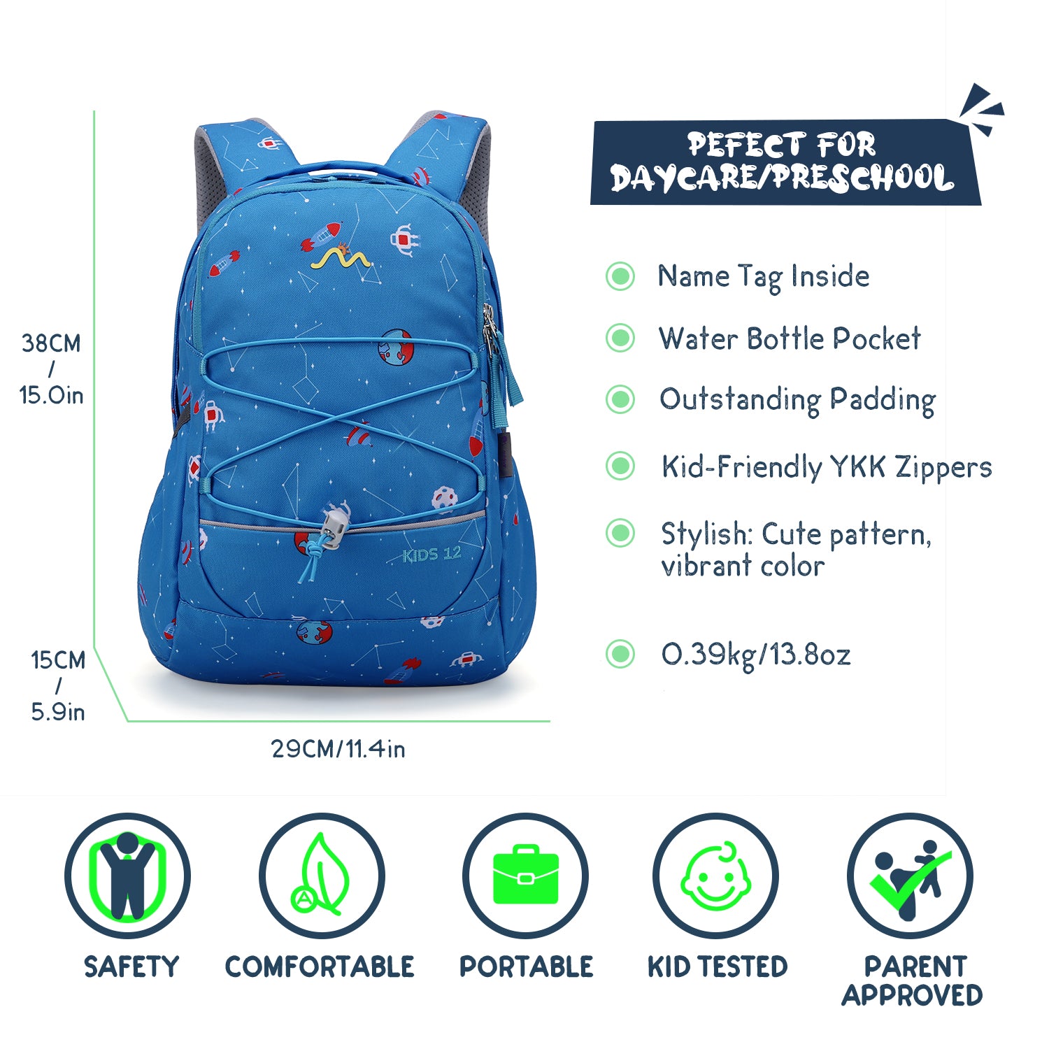 Kid Backpack Dimensions,Pefect for daycare/preschool