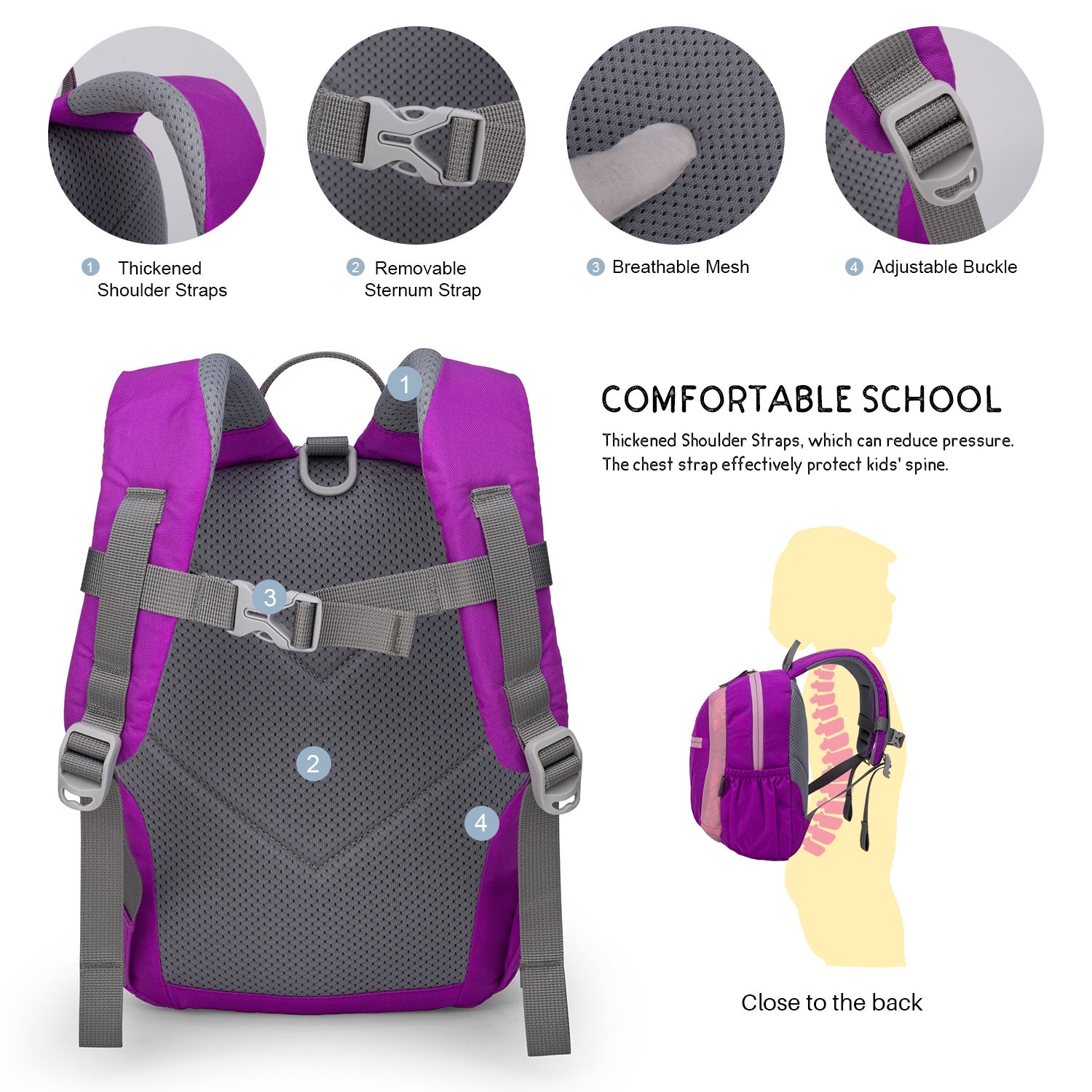 Breathable Bearing System,Kid Backpack Adjustable Buckle