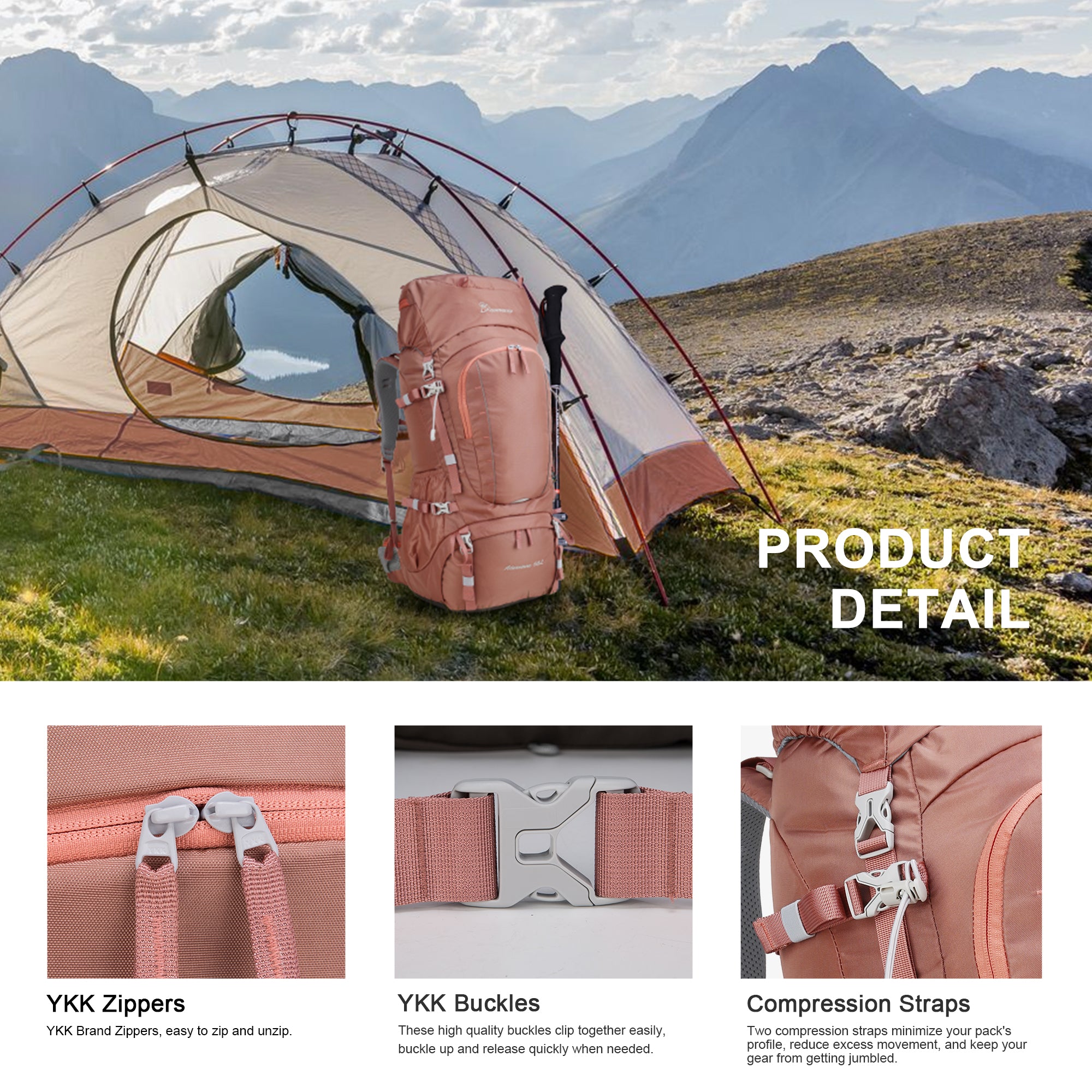 MOUNTAINTOP® 60L Women's Trekking Backpack with Rain Cover - mountaintopoutdoor