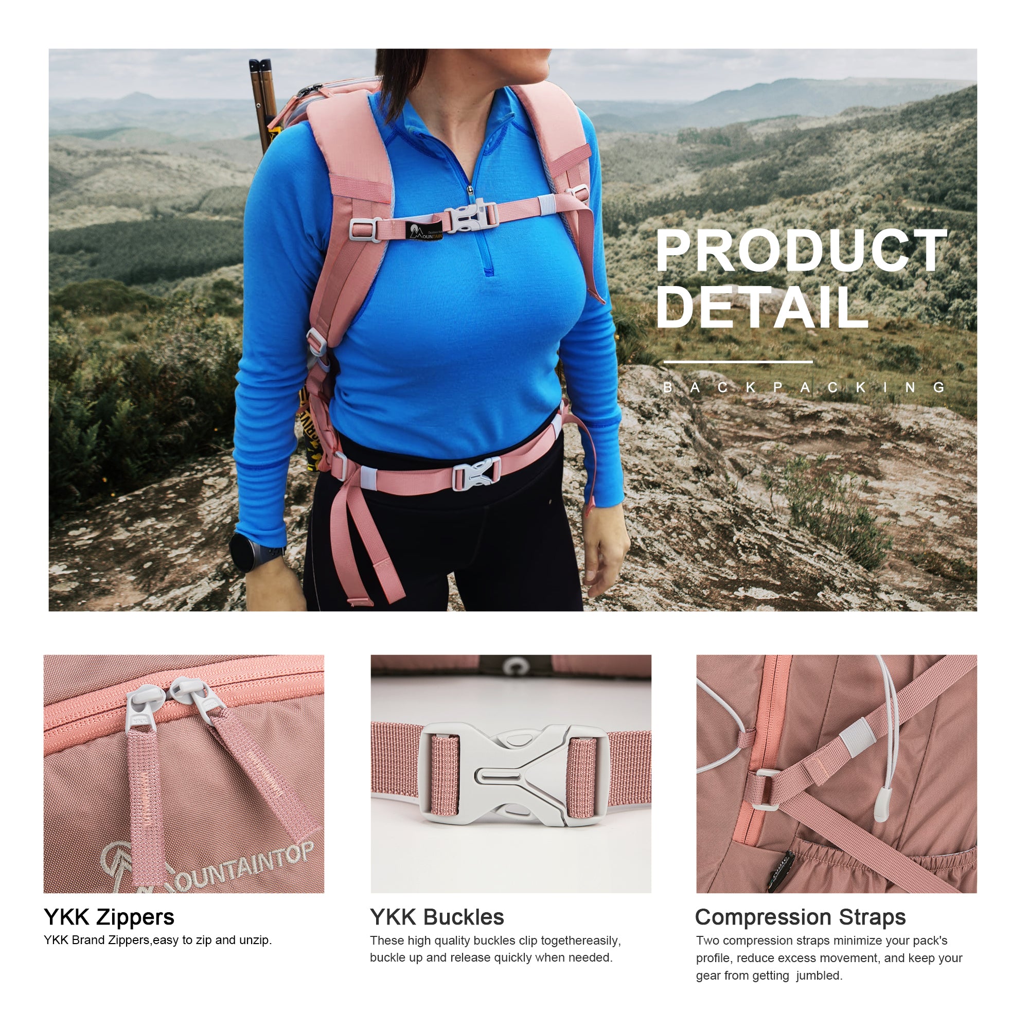 MOUNTAINTOP® 40L Women‘s Hiking Backpack with Rain Cover - mountaintopoutdoor