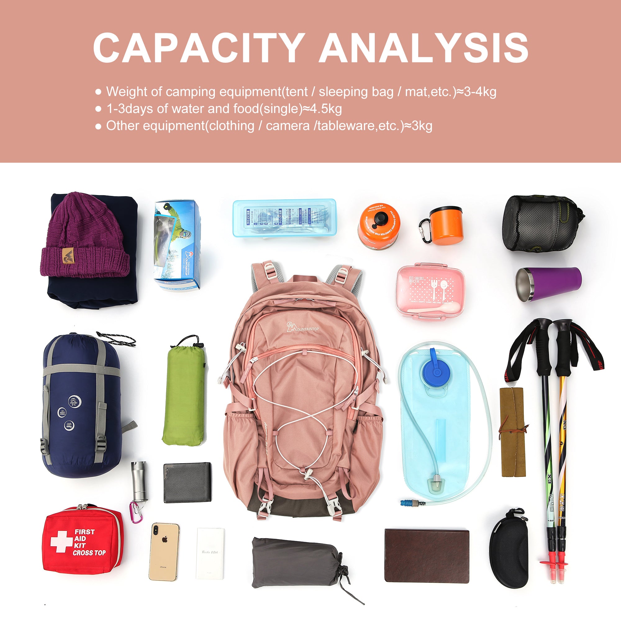 MOUNTAINTOP® 40L Women‘s Hiking Backpack with Rain Cover - mountaintopoutdoor