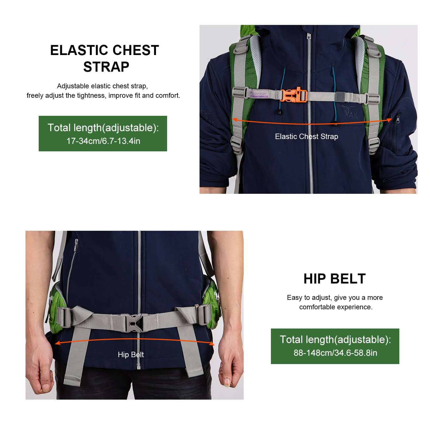 Backpack Elastic chest strap,Hip belt