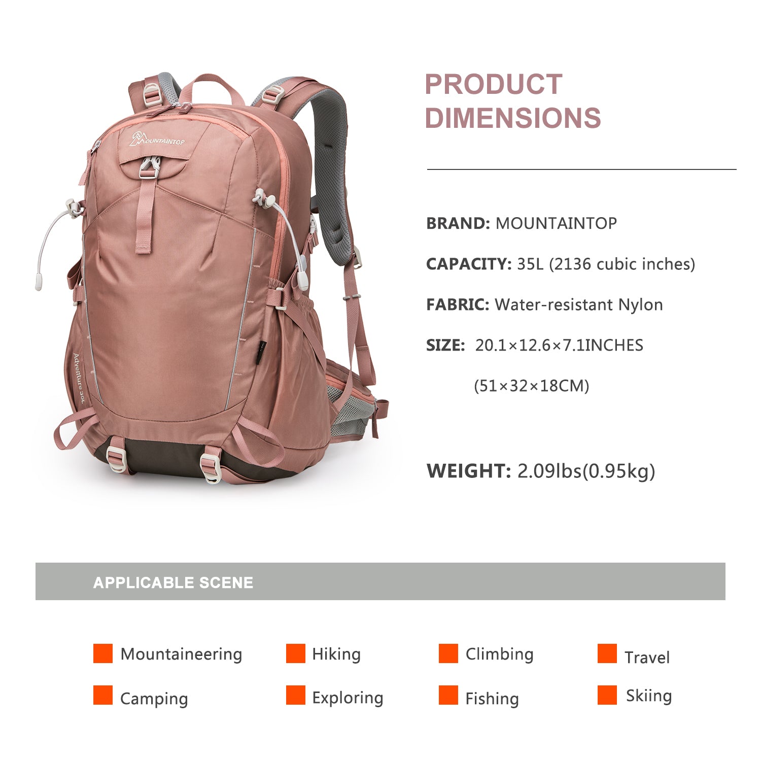 MOUNTAINTOP® 35L Women's Hiking Backpacks with Rain Cover