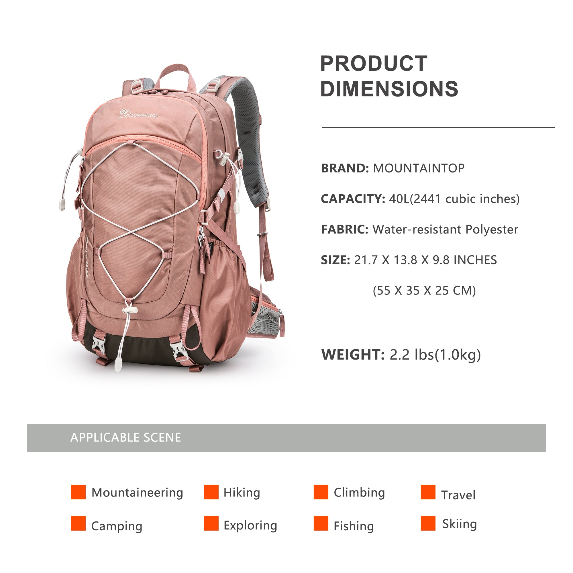 MOUNTAINTOP® 40L Women's Hiking Backpack with Rain Cover