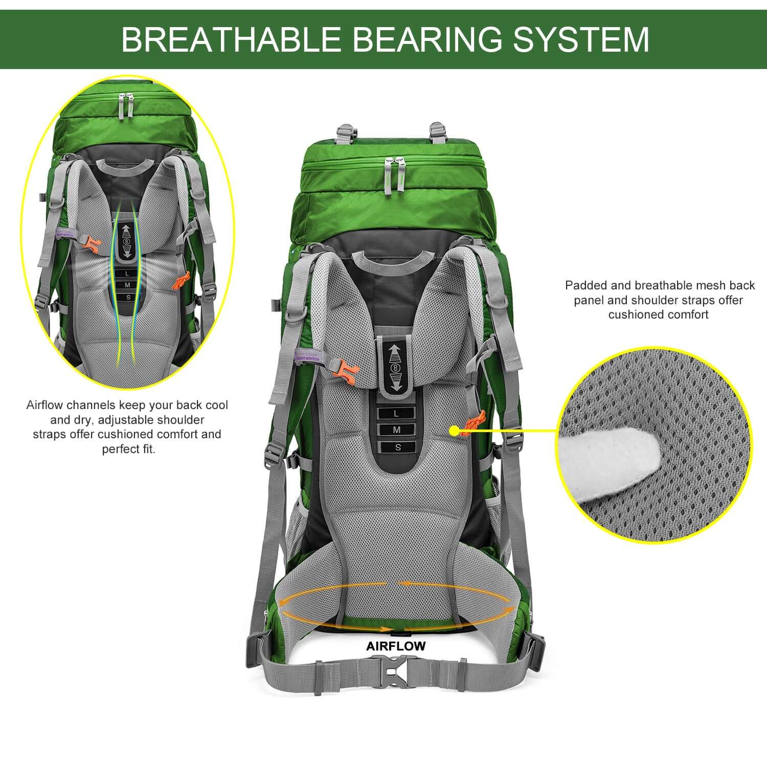 Breathable bearing system,Functional backpack 80L