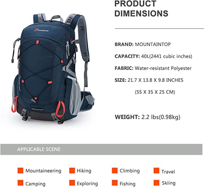 Mountaintop 40L Hiking Backpack for Women Outdoor Backpack with Rain Cover for Camping,Cycling and Traveling